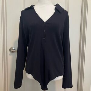 Black Long Sleeve Collared Women's Bodysuit